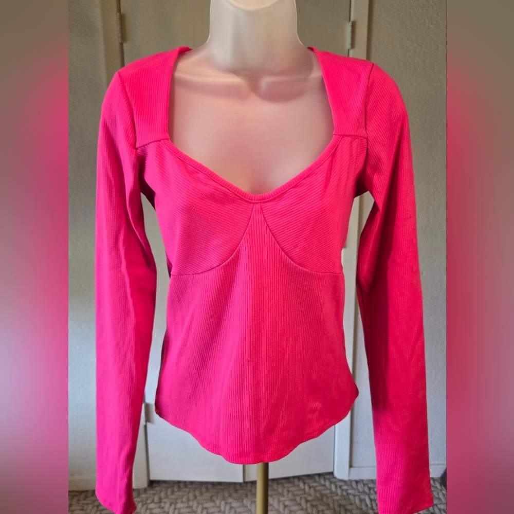 Lulu's Fuchsia Ribbed Long Sleeve Top
